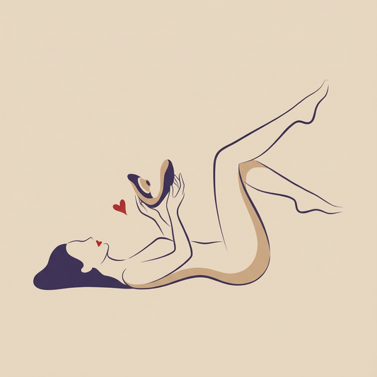 Illustration douce d’une silhouette féminine allongée évoquant la masturbation féminine et la reconnexion au corps, dans une approche bienveillante et sans tabou.