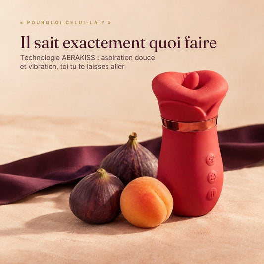 LILA Kiss rouge avec figues et abricots : technologie AERAKISS, aspiration douce et vibration
