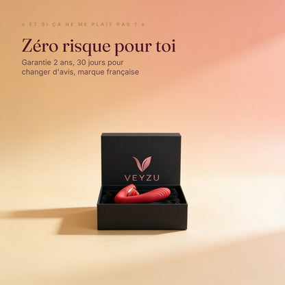 LILA Pulse V2 rouge dans son coffret noir Veyzu : garantie 2 ans, 30 jours pour changer d'avis
