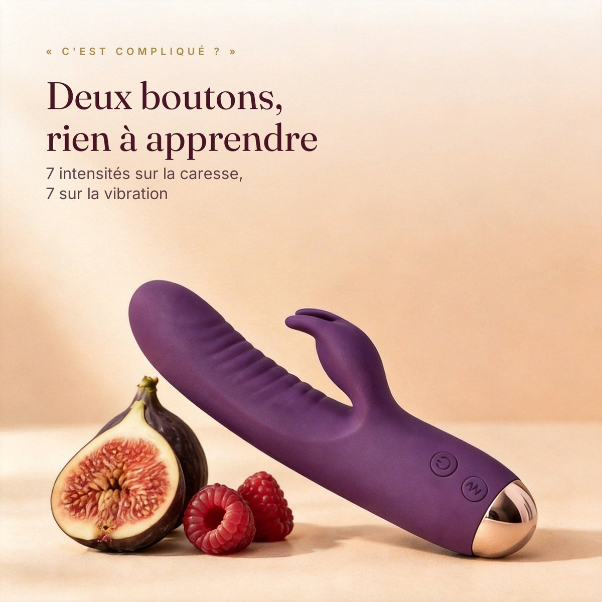 LILA Wave violet à plat : deux boutons, 7 intensités sur la caresse, 7 sur la vibration