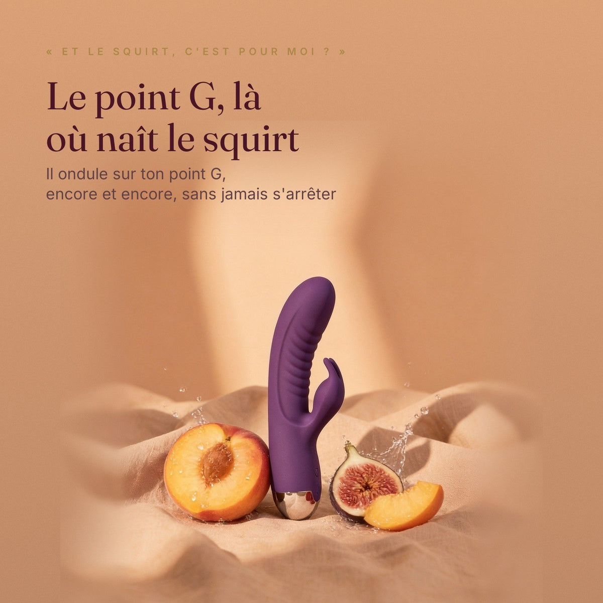 LILA Wave violet à côté d'une pêche et d'une figue : il ondule sur le point G, là où naît le squirt