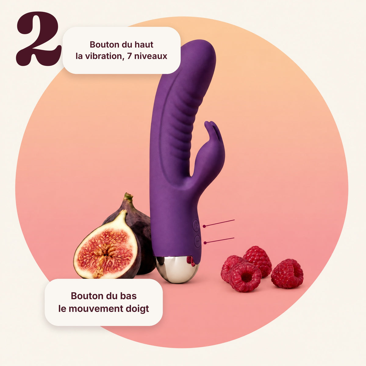 Lila Wave : bouton du haut la vibration 7 niveaux, bouton du bas le mouvement doigt
